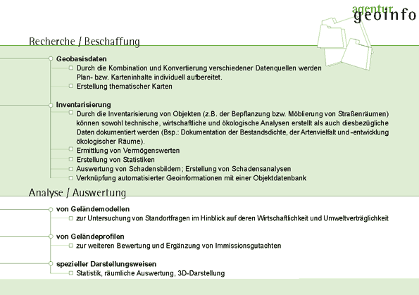 agentur geoinfo Dienstleistungen zu GIS und Webmapping, Dokumentation von Infrastruktur f&uuml;r Kanal, Strom, Gas oder Wasser, Visualisierung von Bauleitplanung und Pr&auml;sentation von Bauma&szlig;nahmen oder Planung